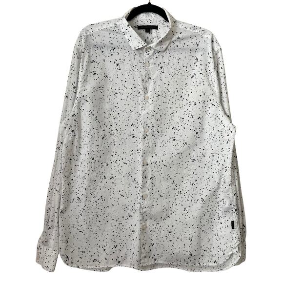 John Varvatos Other - John Varvatos Shirt Mens XL White Black Paint Splatter Cotton Grunge Star USA